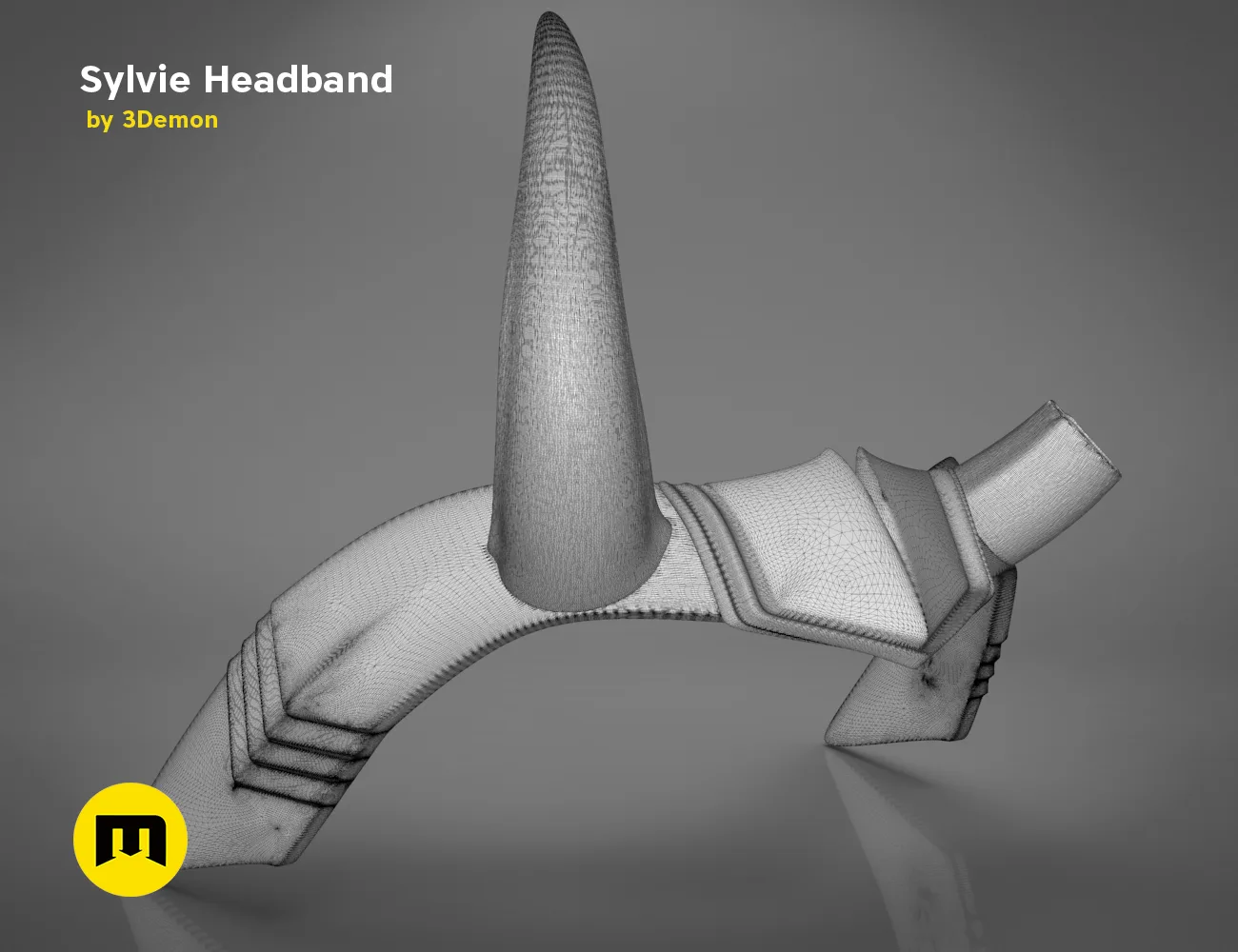 Wireframe mesh render of Sylvie Horns Headband STL, side polygon structure with dual horn prongs, 3D print accessory