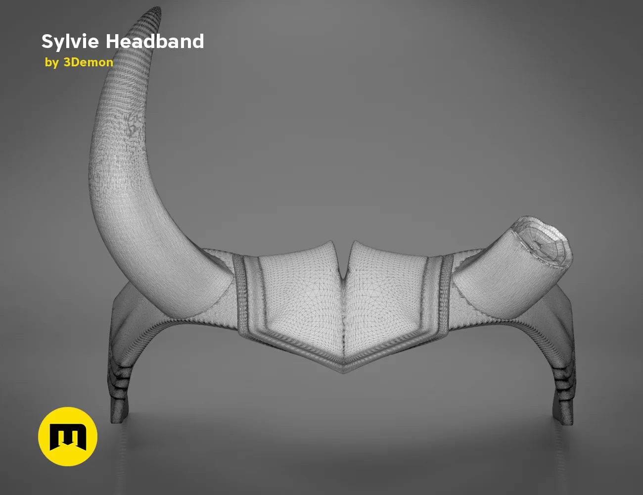 Wireframe mesh render of Sylvie Horns Headband STL, side polygon structure, 3D print accessory