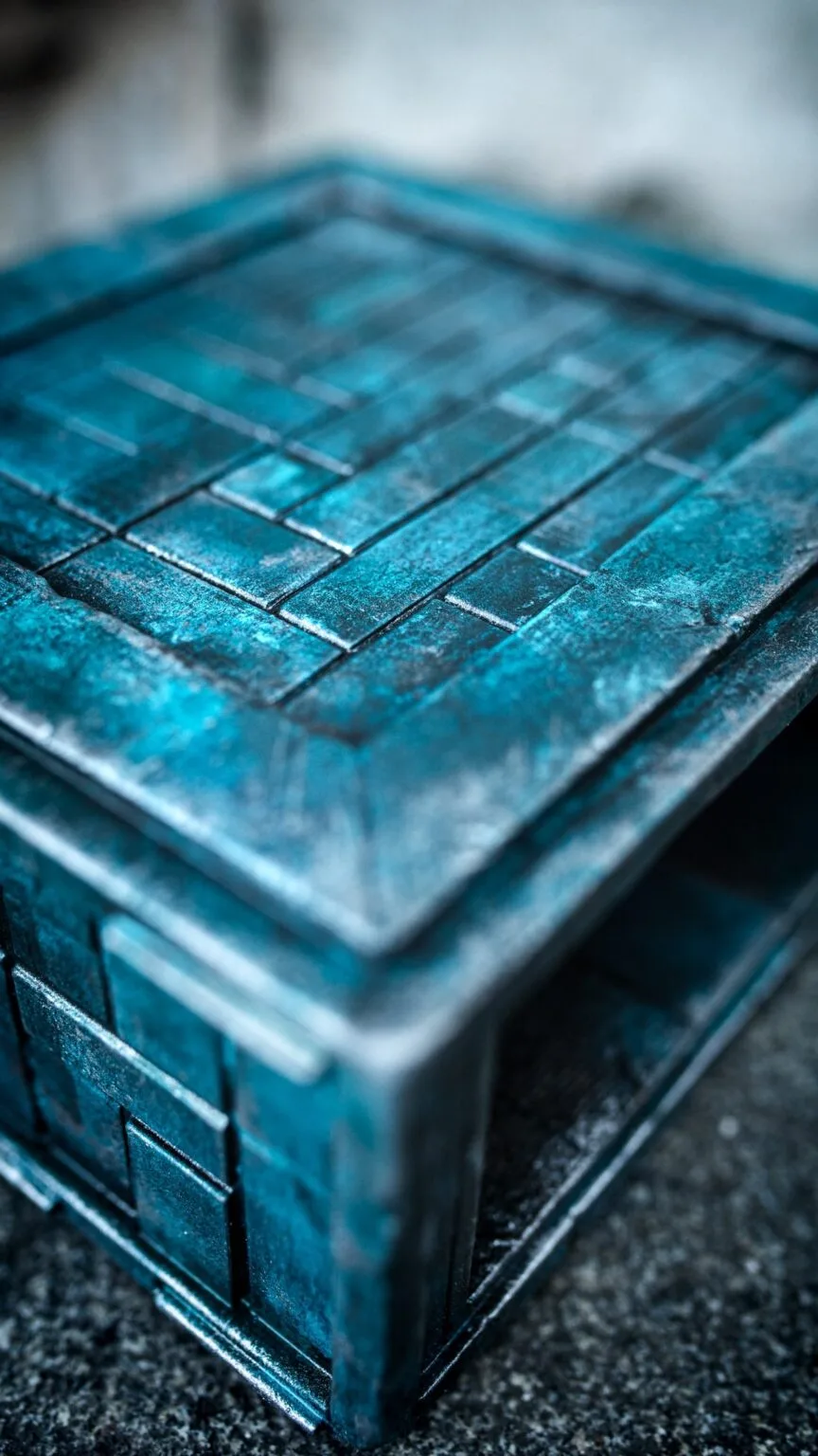 3D print preview of Box of Pain, turquoise tiled corner detail, 3D printed cosplay prop