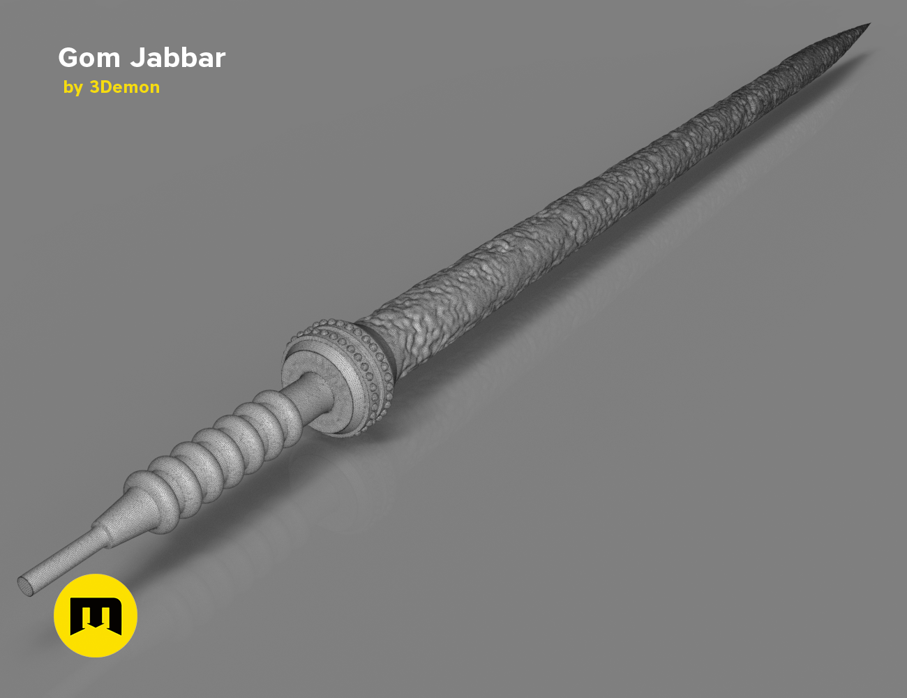 3D model render of Gom Jabbar, detailed textured weapon hilt and spiked shaft, 3D print cosplay prop