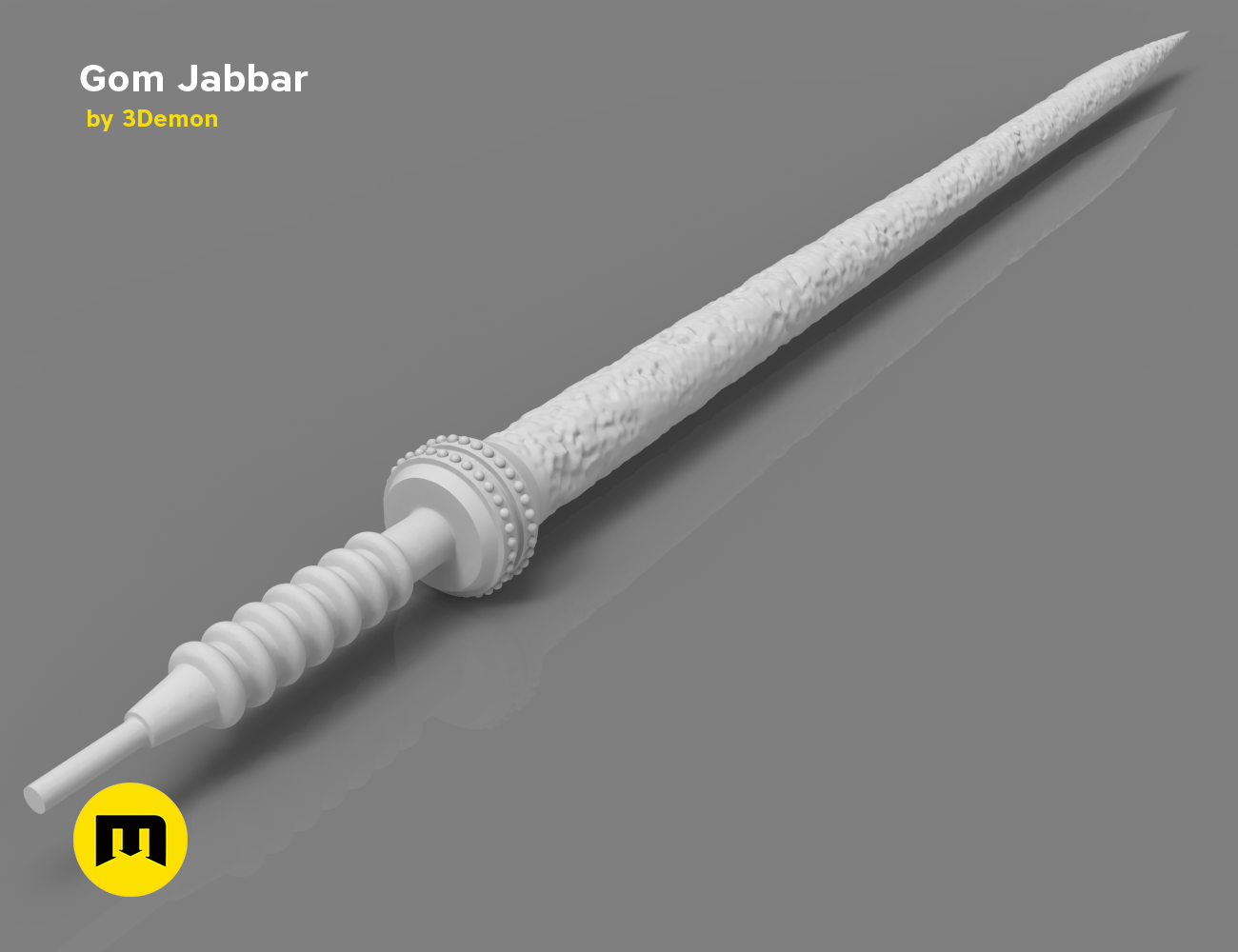 3D model render of Gom Jabbar, medieval weapon with knotted grip and sharp blade, 3D print cosplay prop