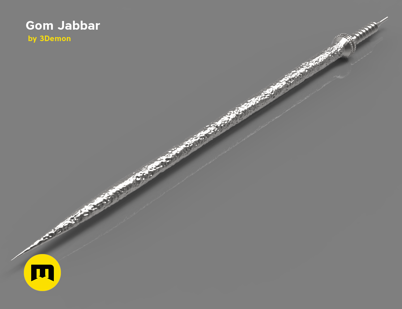 3D model render of Gom Jabbar STL, knobby grip texture, 3D print weapon prop