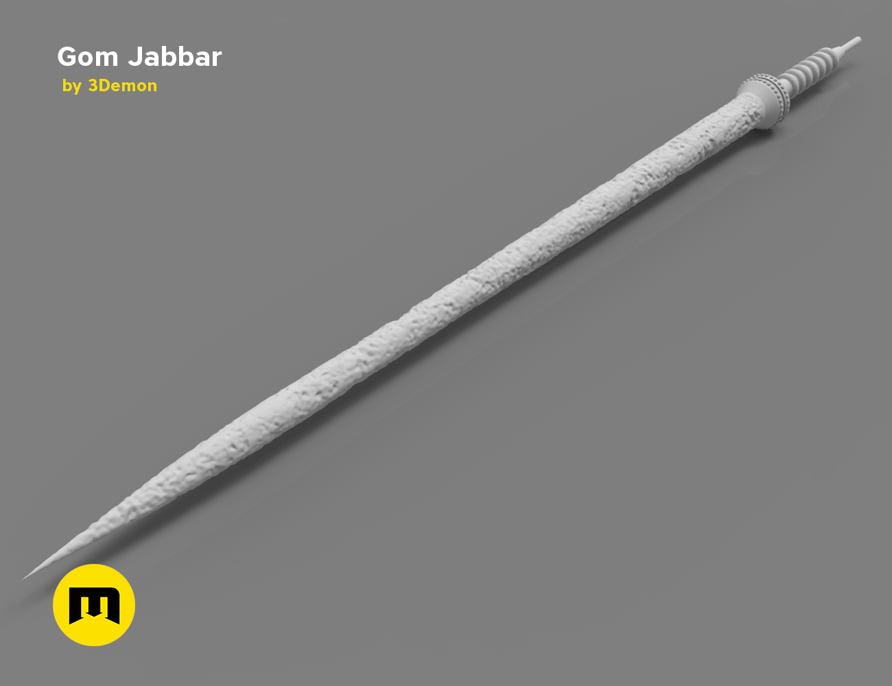 3D model render of Gom Jabbar STL, textured knotted rope with metal tip, 3D print texture tool