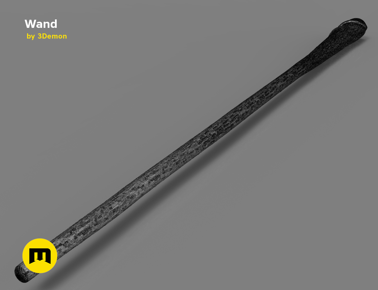3D model render of Padma Patil's Wand STL, dark textured 3D print cosplay prop, side view