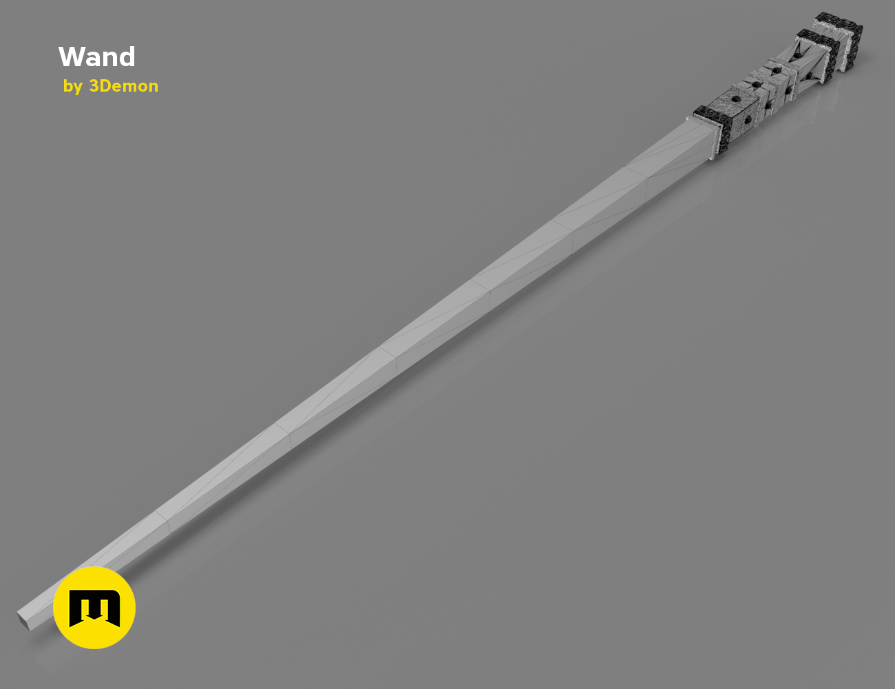 3D model render of Radulph Spielman's Wand STL, sleek grey 3D printed cosplay prop, side view