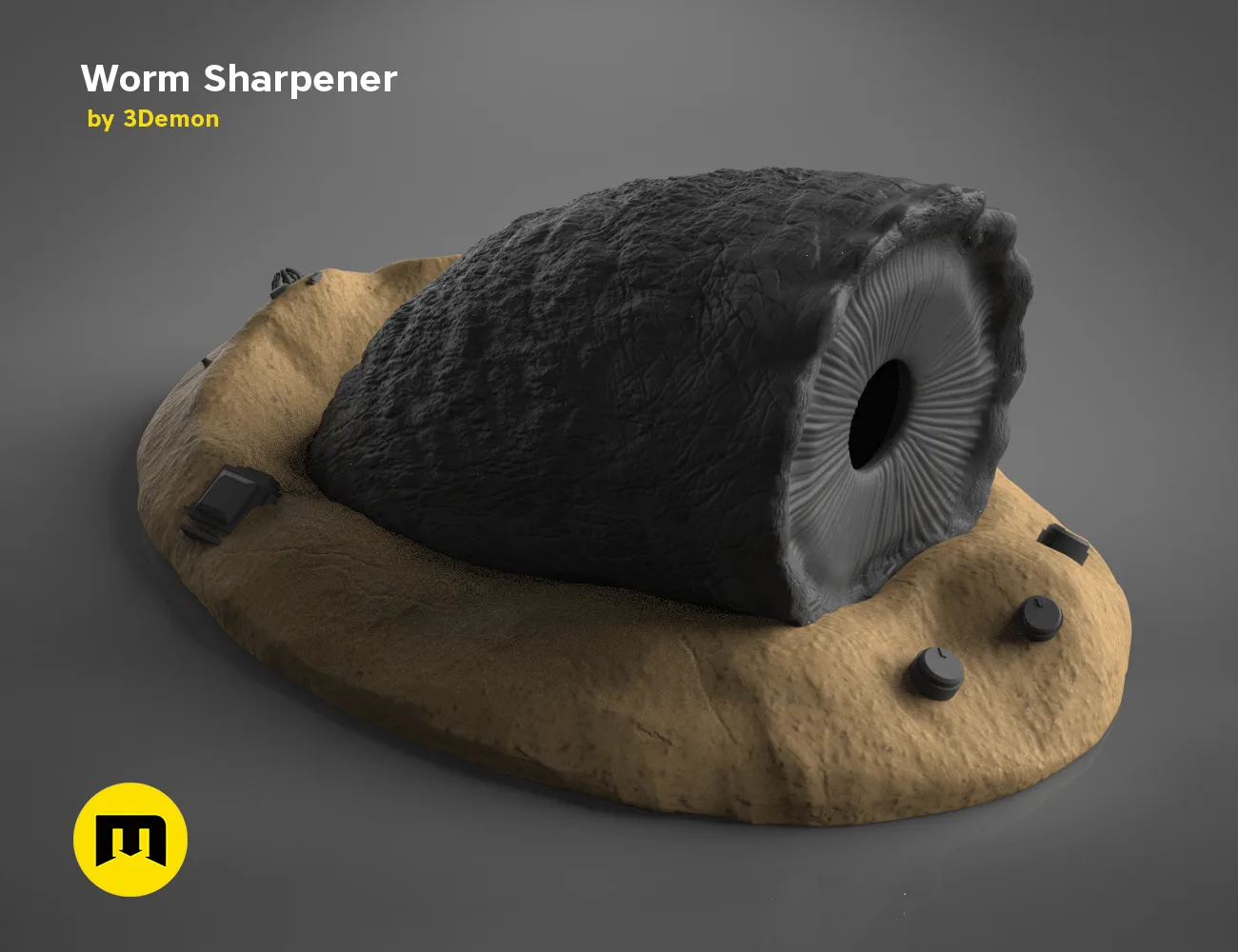 3D model render of Sandworm Pencil Sharpener - Dune, desert-themed 3D print holder