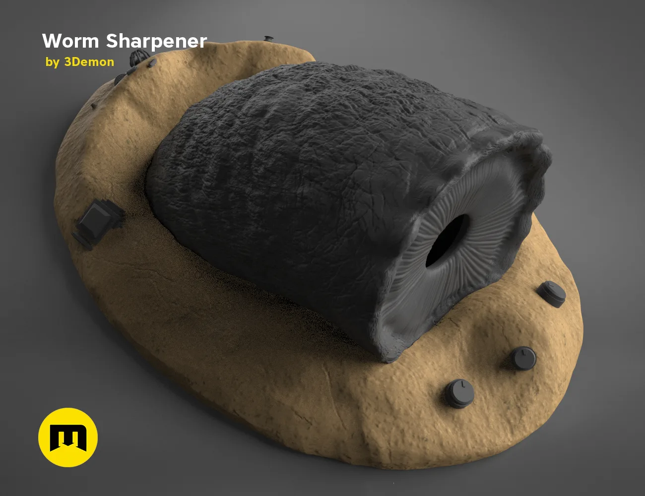 3D model render of Sandworm Pencil Sharpener - Dune, desert-themed 3D print preview