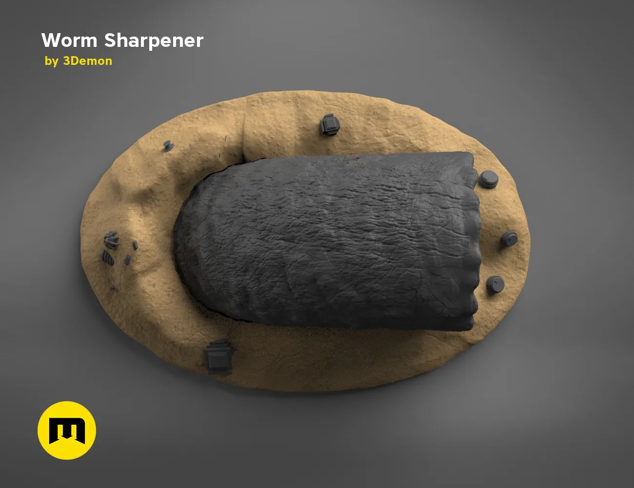 3D model render of Sandworm Pencil Sharpener - Dune, desert-themed 3D print holder