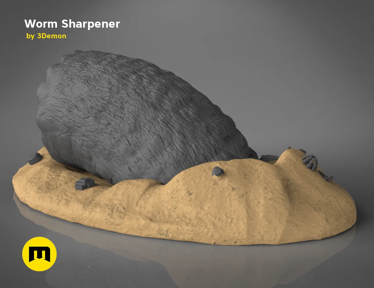 3D model render of Sandworm Pencil Sharpener - Dune, desert-themed 3D print preview