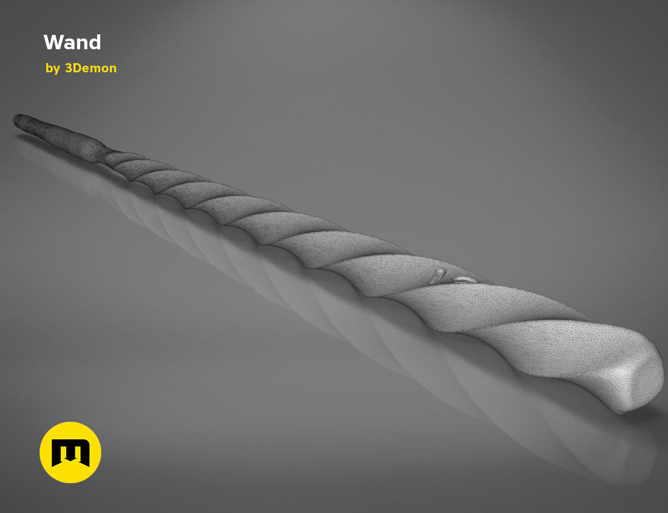 3D model render of Xenophilius Lovegood's Wand STL, twisted oak wood texture 3D print cosplay prop
