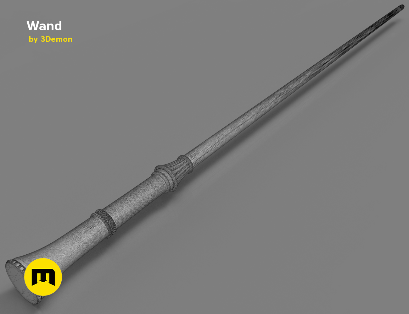 3D model render of Yusuf Kama's Wand, textured 3D print cosplay prop, side view