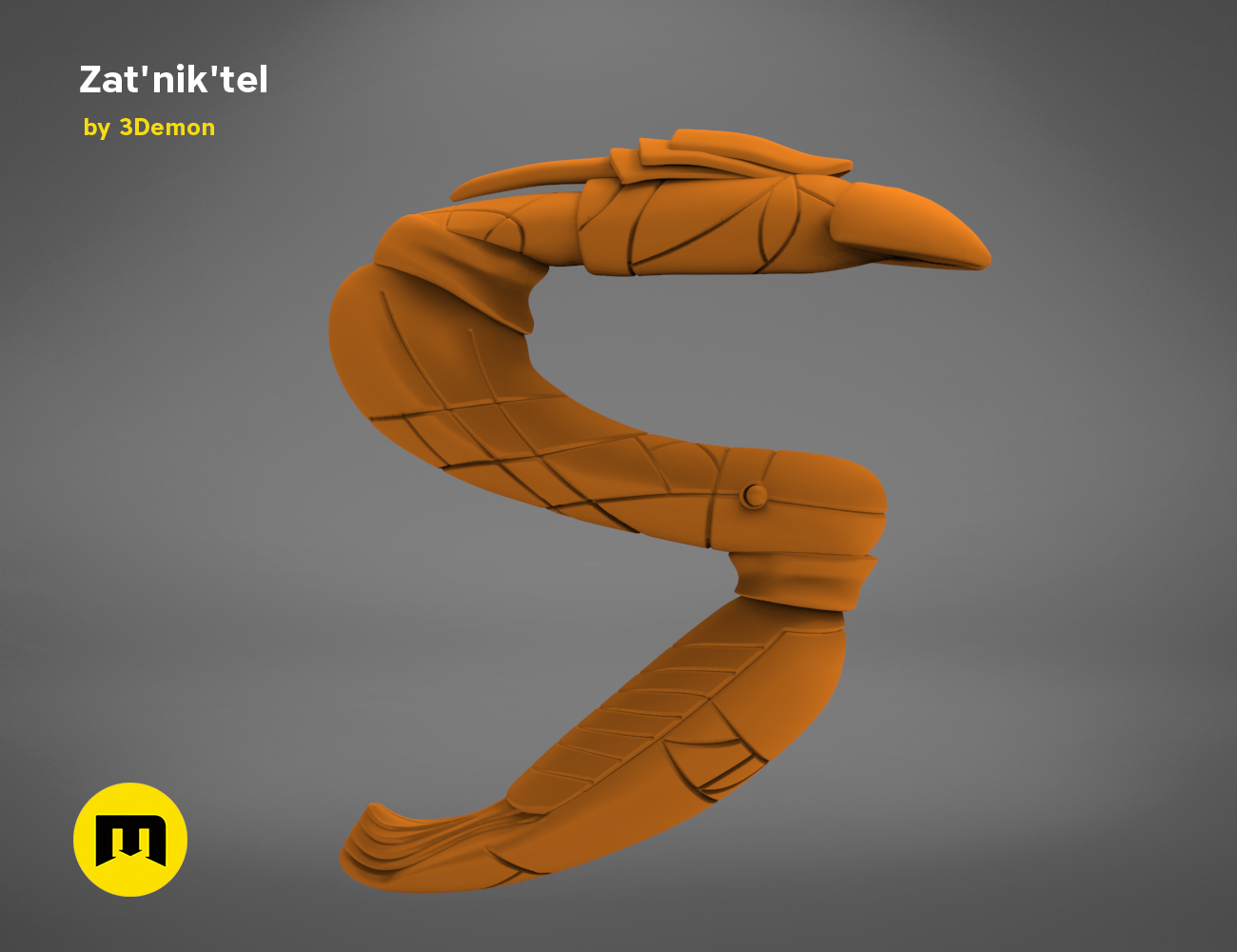 3D model render of Zat'nik'tel Gun, futuristic sci-fi weapon with articulated barrel, 3D print cosplay prop