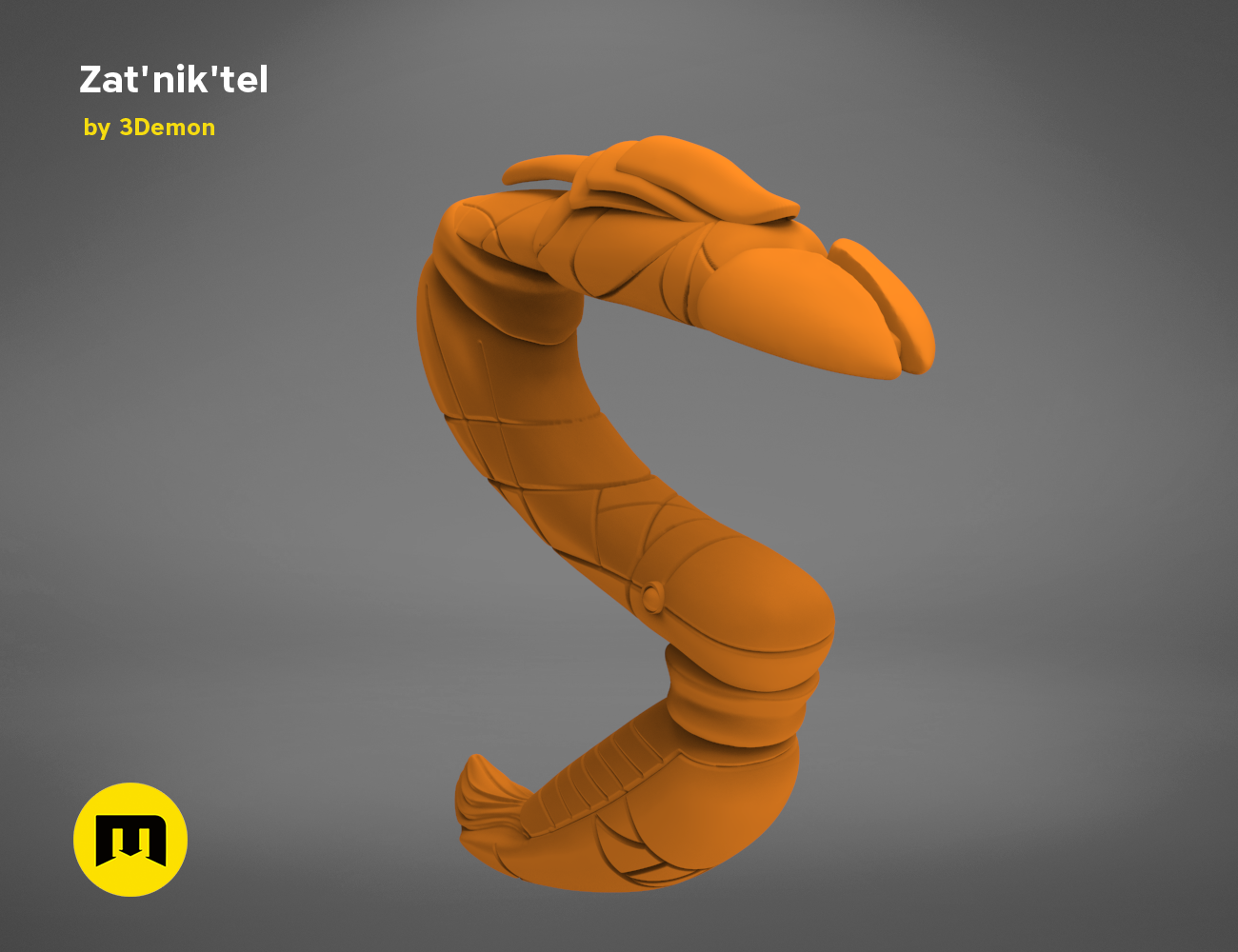 3D model render of Zat'nik'tel Gun, futuristic sci-fi weapon with articulated barrel, 3D print cosplay prop