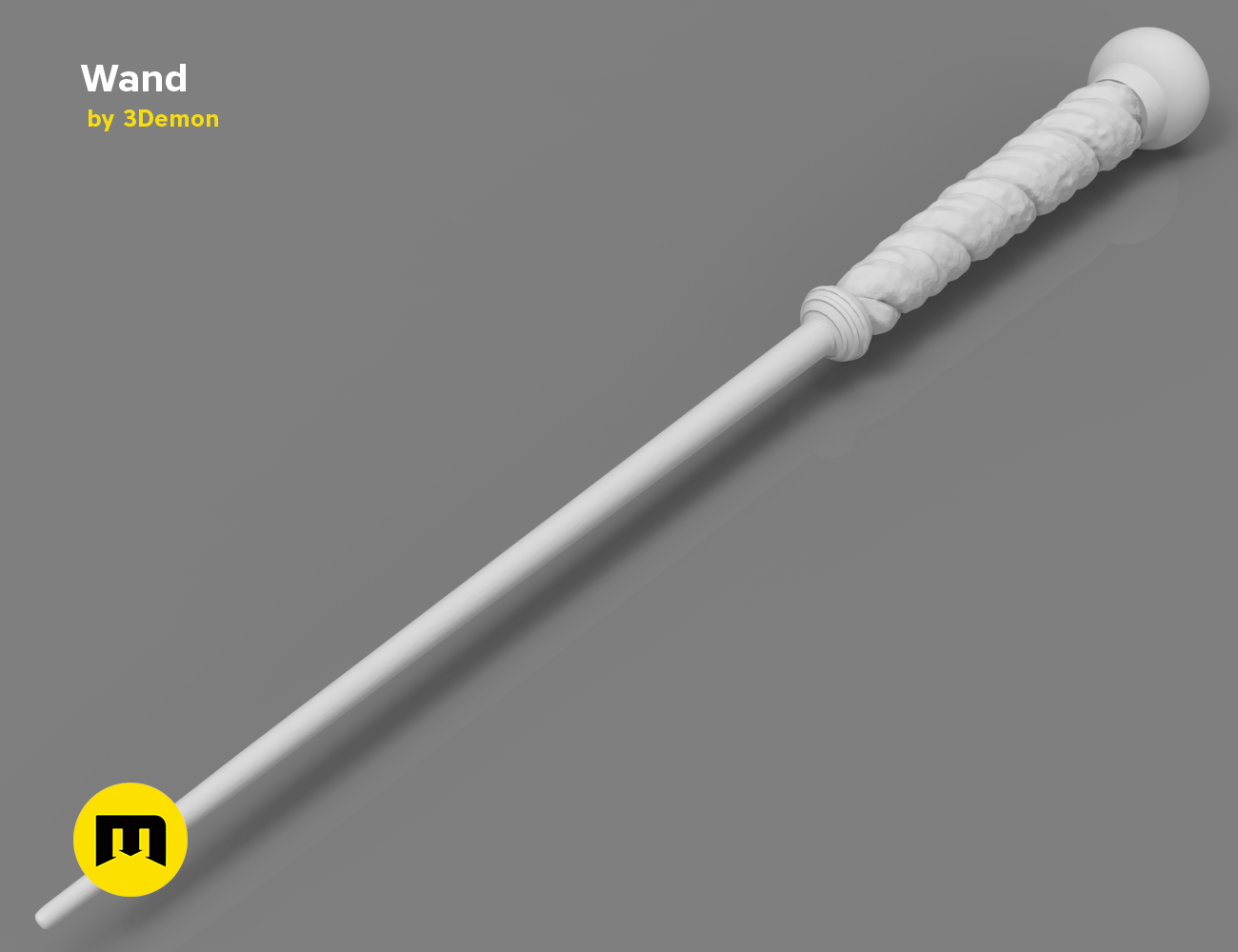 3D visualization of Alecto Carrow's Wand STL, textured 3D print cosplay prop with spiral grip detail