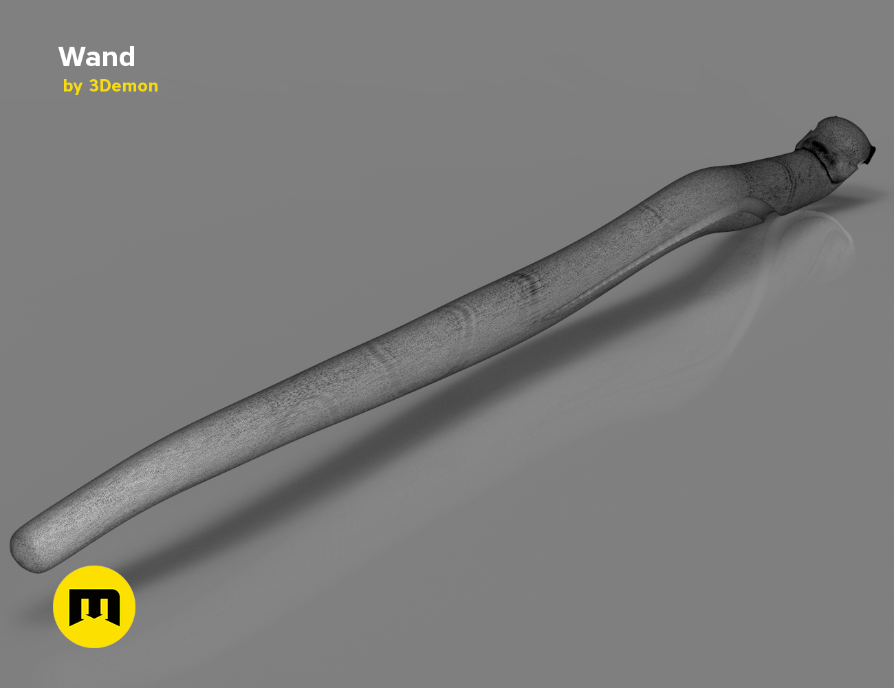 3D visualization of Helga Hufflepuff's Wand STL, textured 3D print cosplay prop, angled view