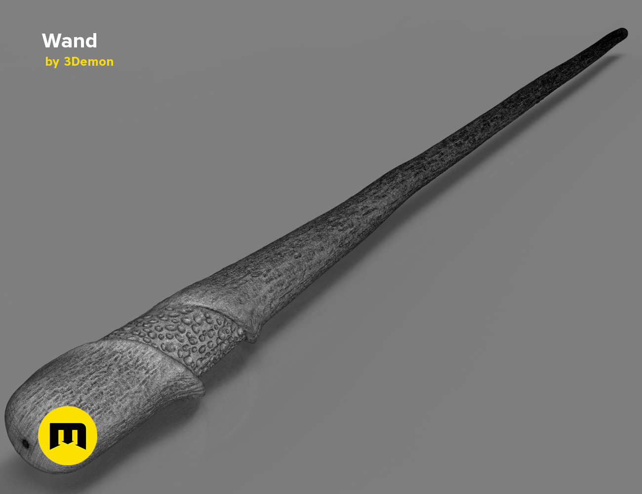 3D visualization of Padma Patil's Wand STL, textured oak-hilted 3D print cosplay prop