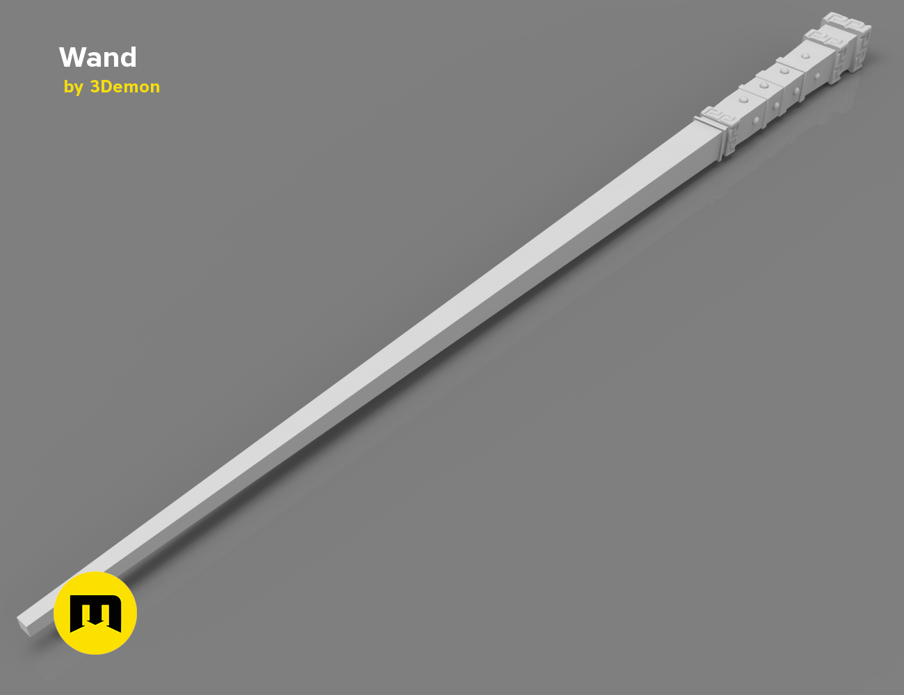 3D visualization of Radulph Spielman's Wand STL, sleek white 3D printed cosplay prop