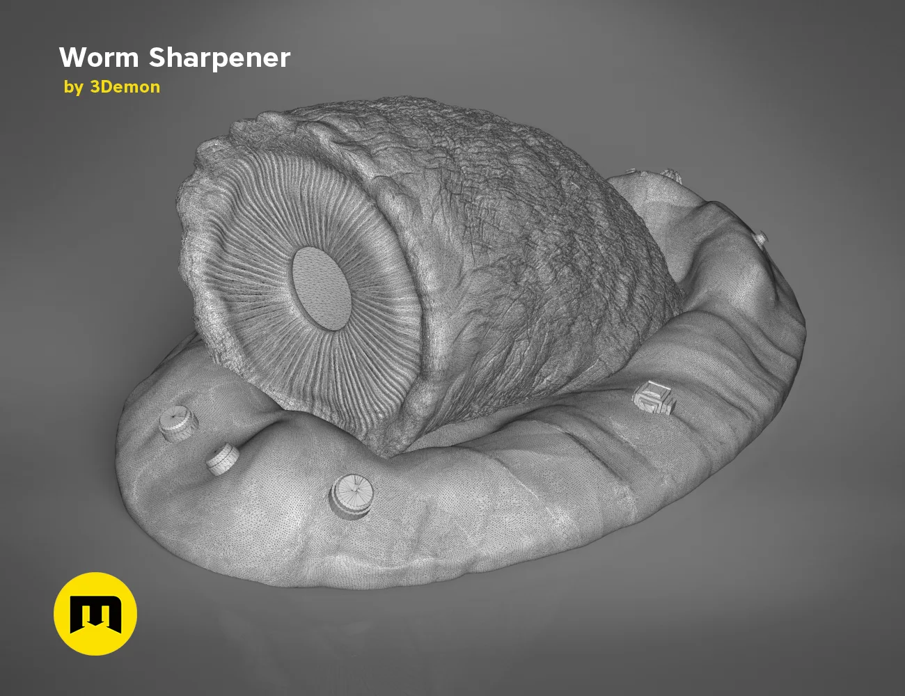 3D visualization of Sandworm Pencil Sharpener - Dune, desert-themed 3D print model