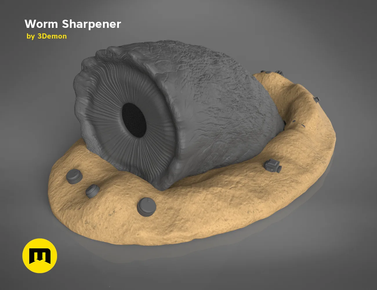 3D visualization of Sandworm Pencil Sharpener - Dune, desert-themed 3D print model