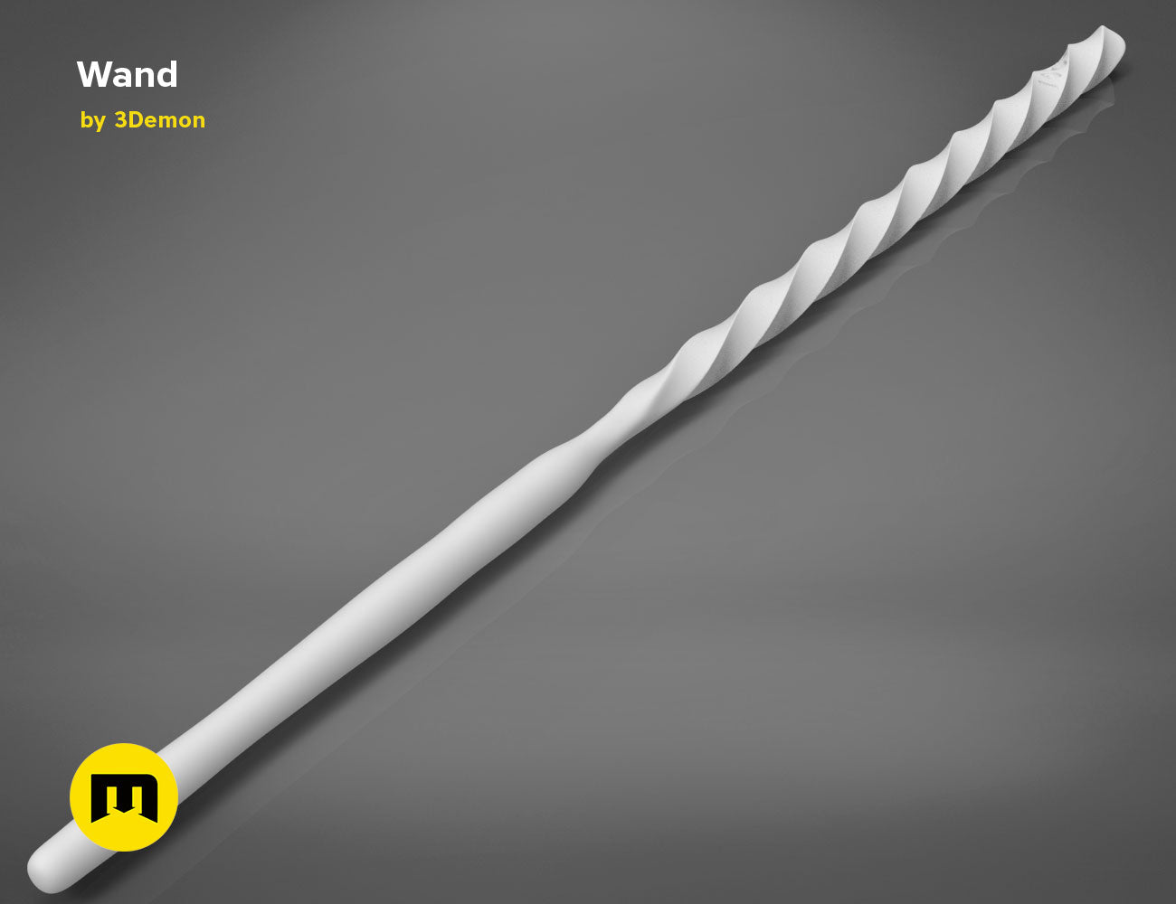3D visualization of Xenophilius Lovegood's Wand STL, twisted white 3D print cosplay prop
