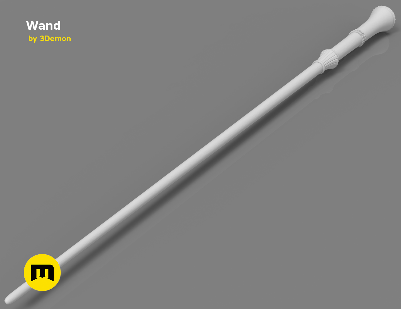 3D visualization of Yusuf Kama's Wand STL, white textured 3D print cosplay prop, side view