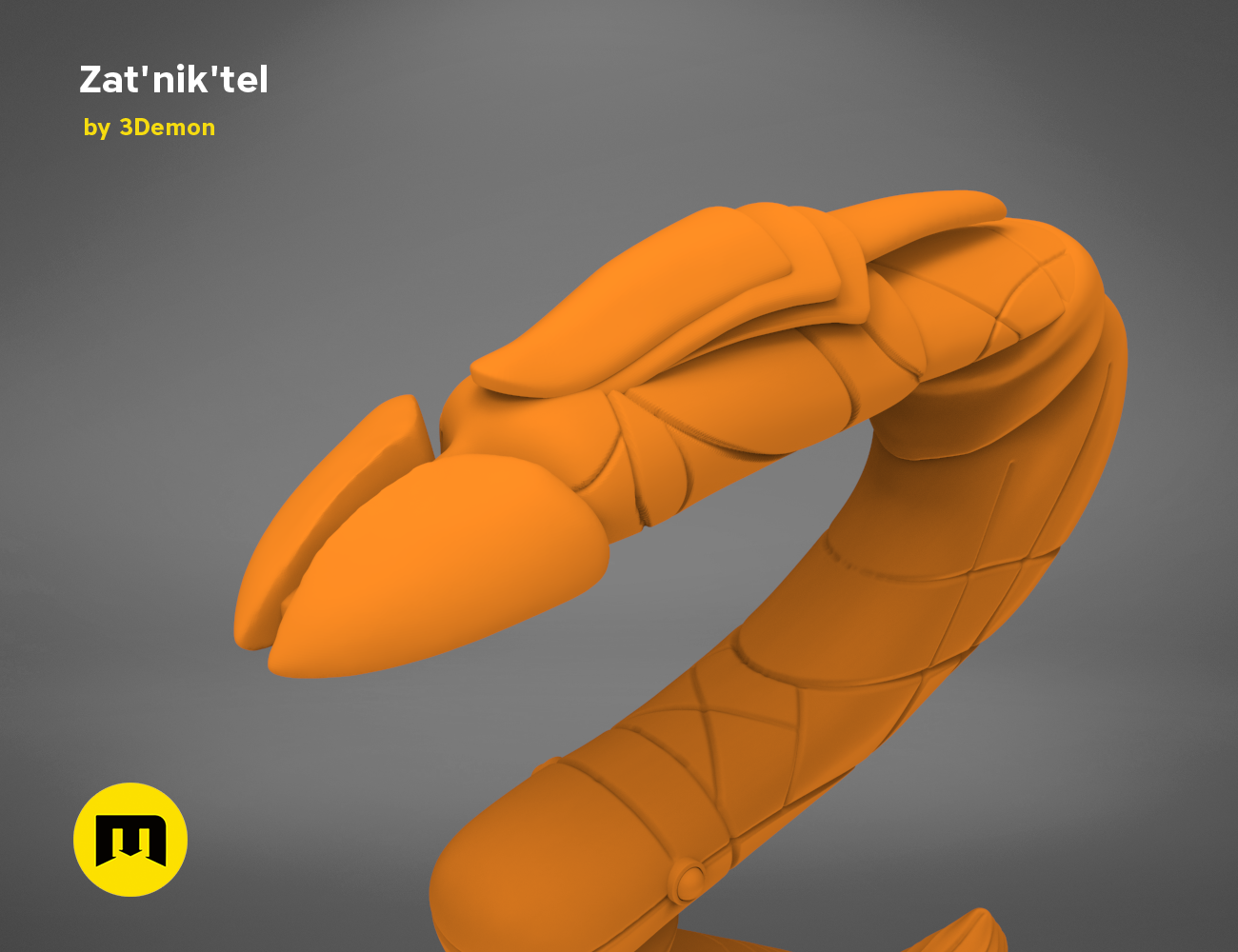 3D visualization of Zat'nik'tel Gun, futuristic sci-fi weapon with articulated joints, 3D print cosplay prop