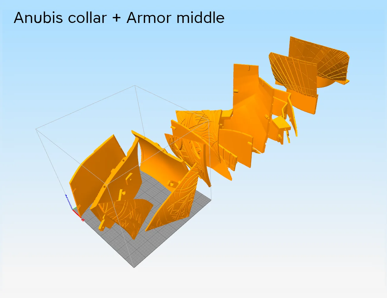 Rendered 3D model of Anubis Helmet STL, front view of the design