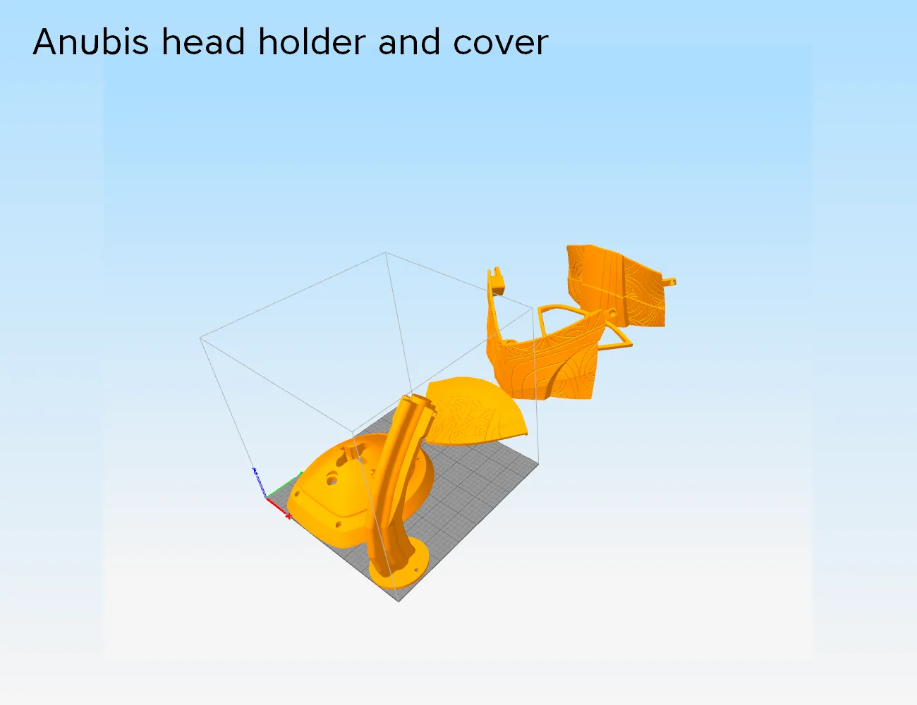 3D print preview of Anubis Helmet STL, rear view of the design