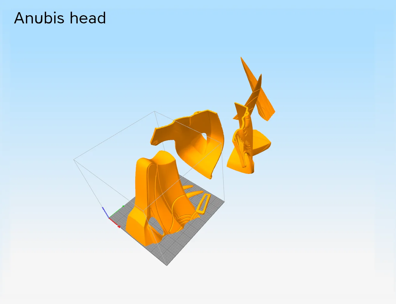 Digital 3D render of Anubis Helmet STL, front view of the design