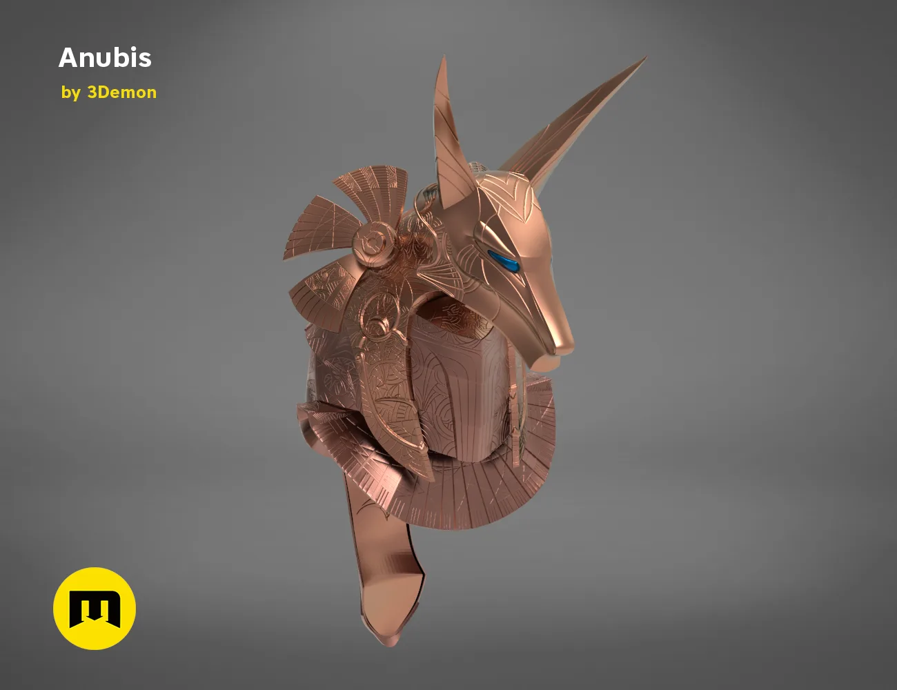 Printable 3D model of Anubis Helmet STL, three-quarter view of the design