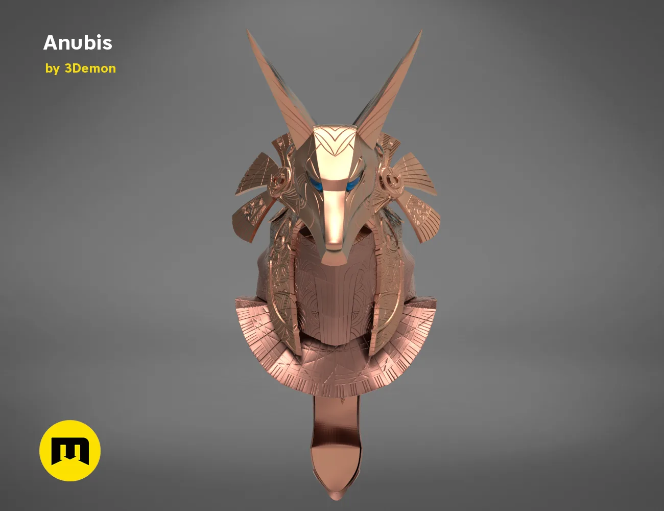 3D print preview of Anubis Helmet STL, rear view of the design