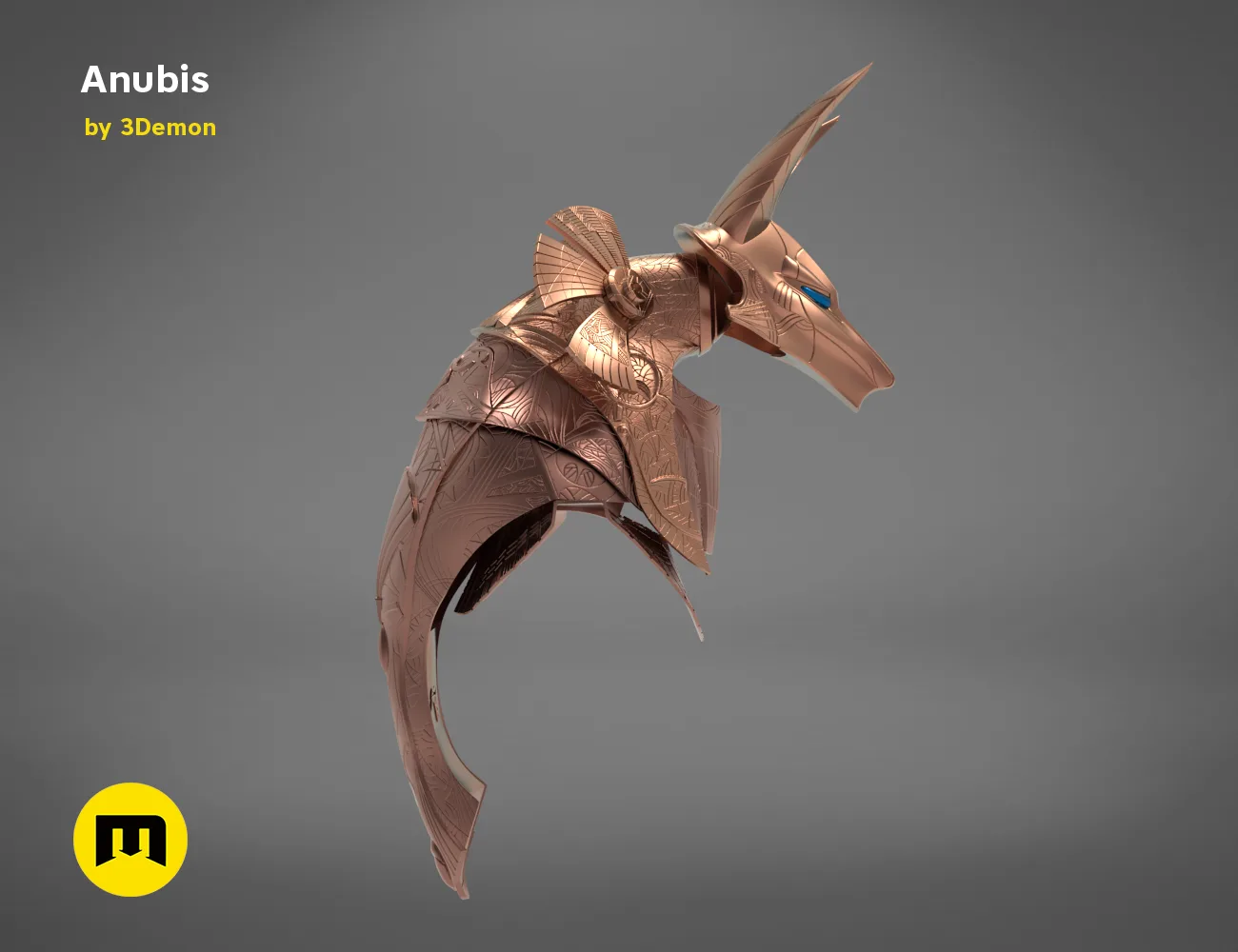 Anubis Helmet STL 3D print, rear view showing design details