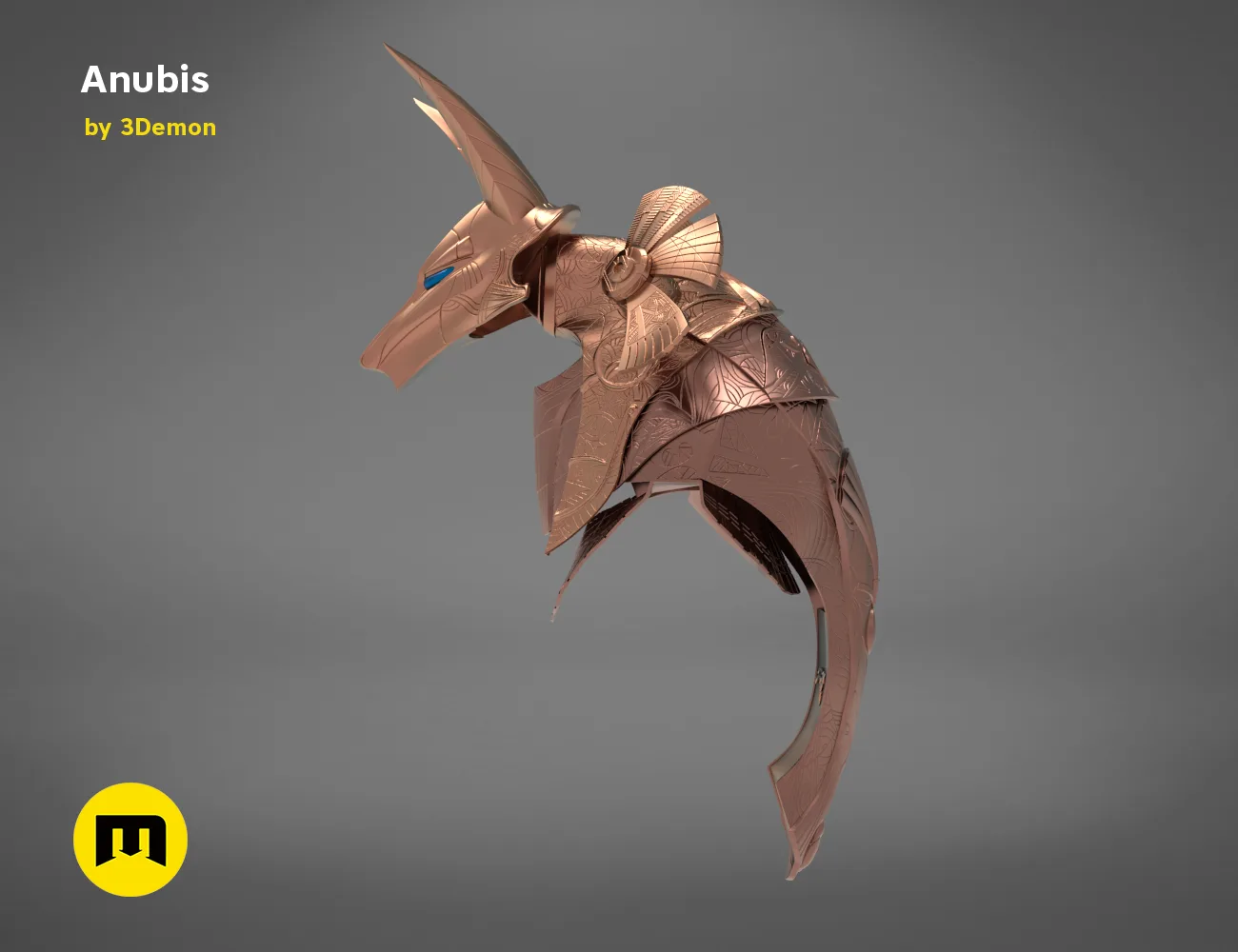 3D model of Anubis Helmet STL, back detail of the design