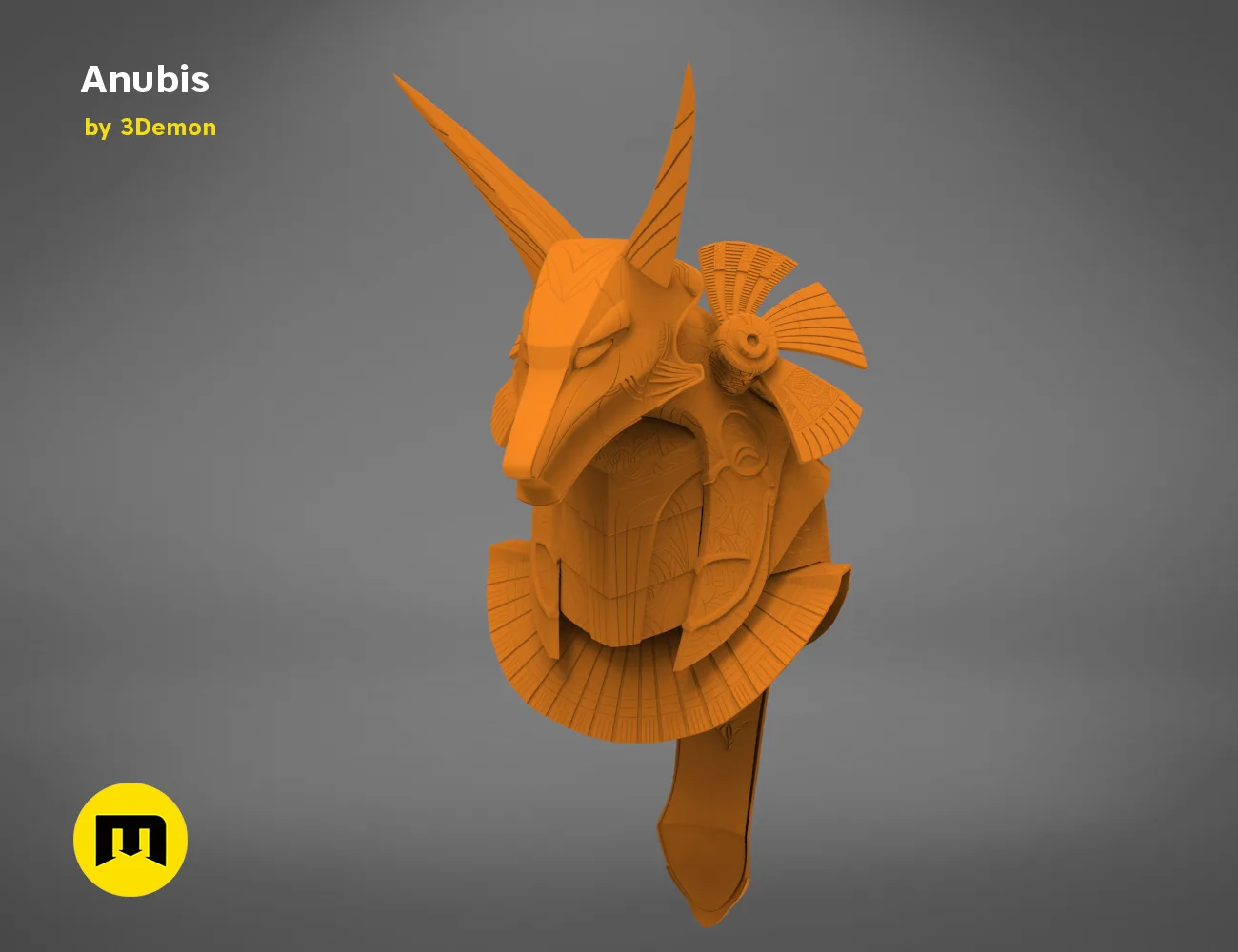 3D model render of Anubis Helmet STL, three-quarter view of the design