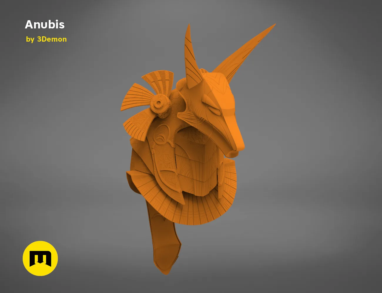 CGI render of Anubis Helmet STL, alternate angle of the design
