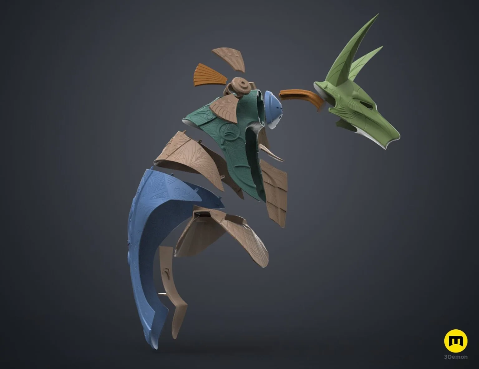CGI render of Anubis Helmet STL, alternate angle of the design