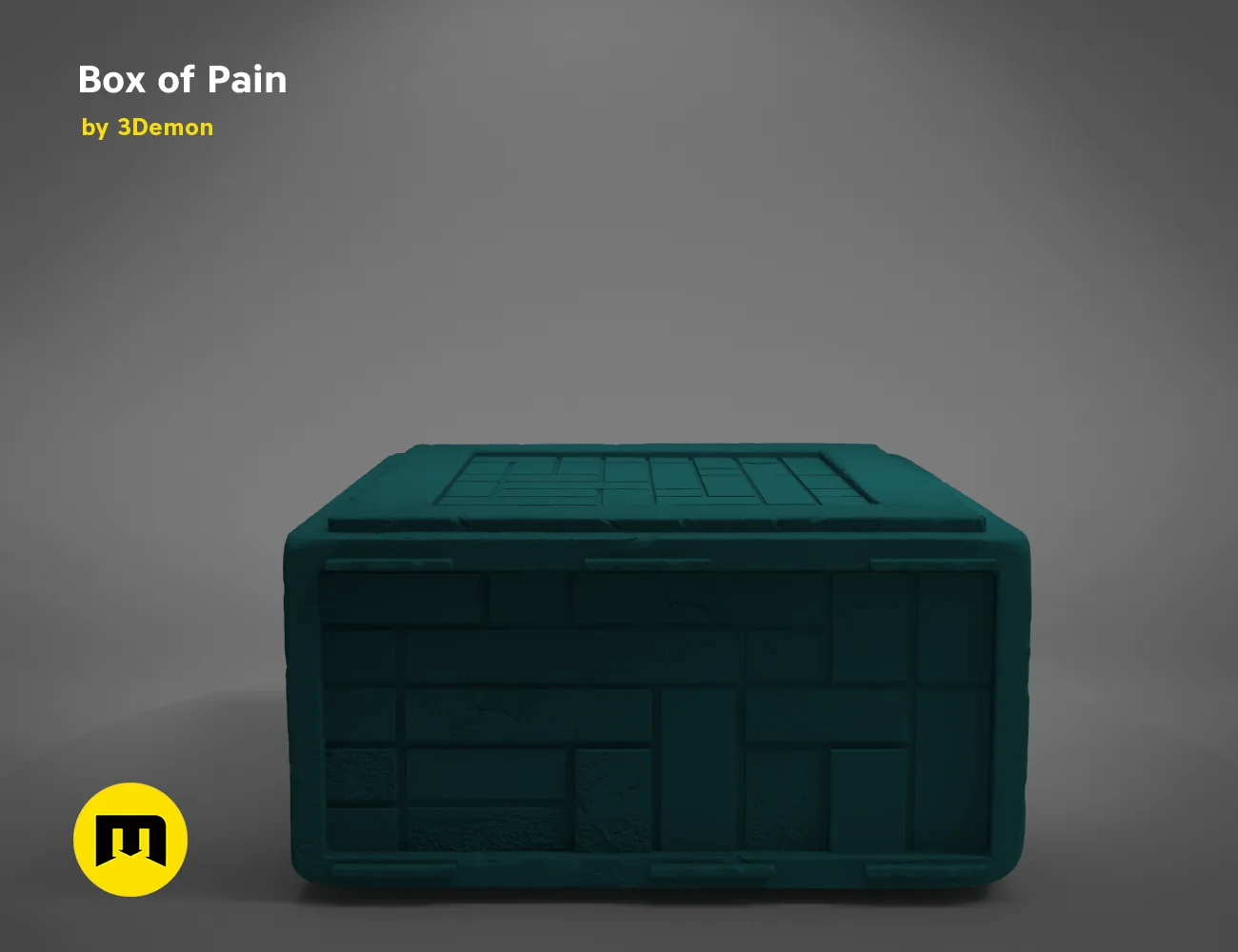 3D visualization of Box of Pain STL, teal modular storage crate, 3D print holder
