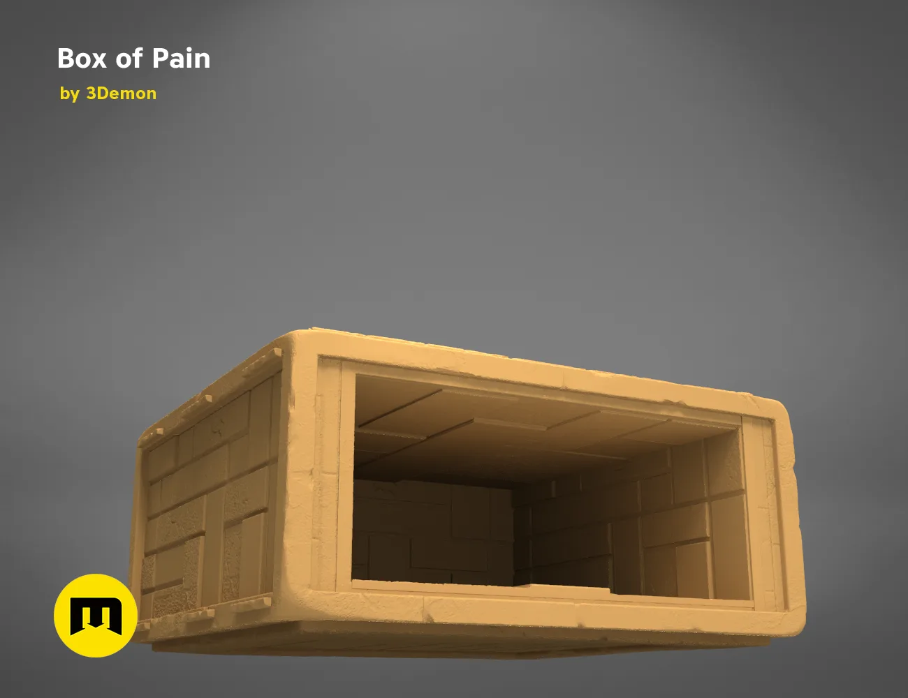 3D model render of Box of Pain, open-frame 3D print holder with internal support structure