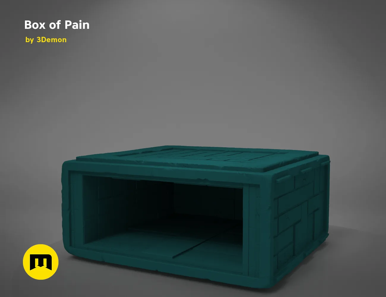 3D visualization of Box of Pain, turquoise modular storage unit, 3D print holder