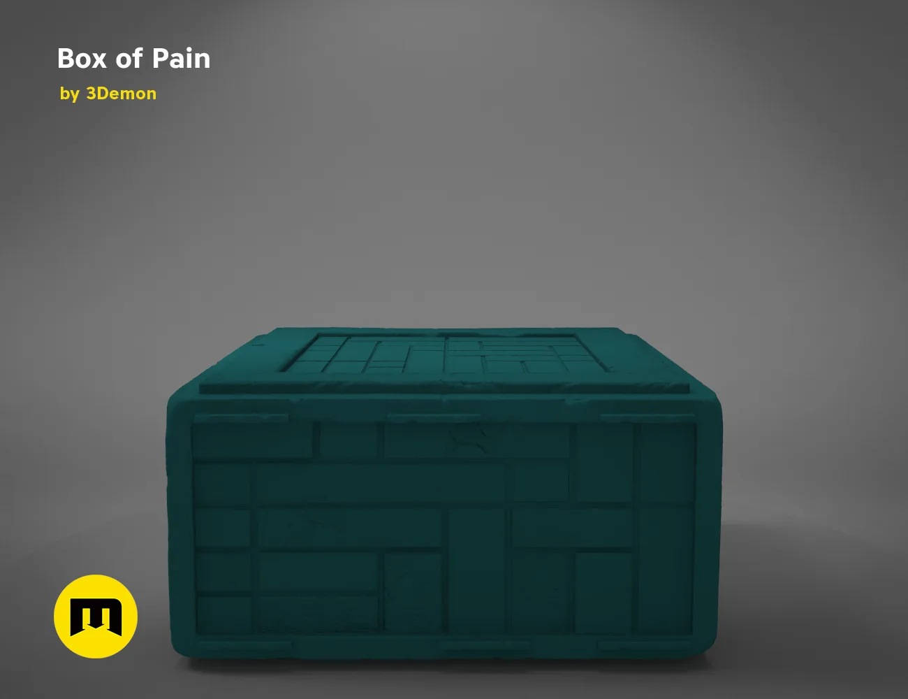 3D model render of Box of Pain STL, teal textured 3D print holder