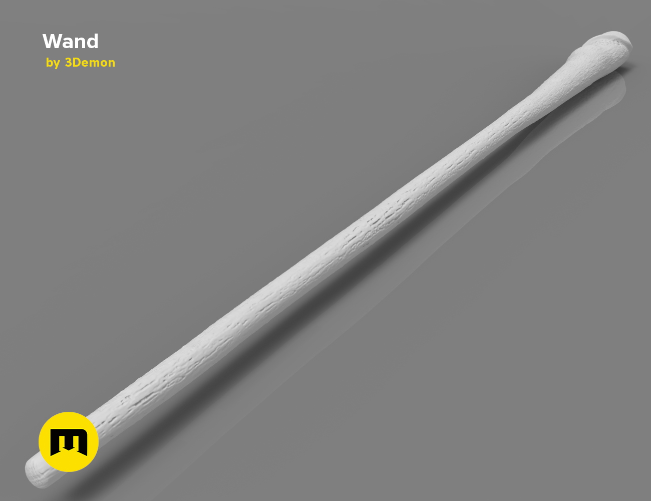 Digital 3D render of Padma Patil's Wand STL, sleek white 3D print cosplay prop.