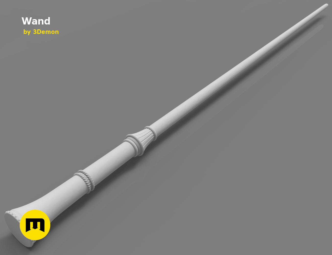Digital 3D render of Yusuf Kama's Wand STL, sleek white 3D print cosplay prop.