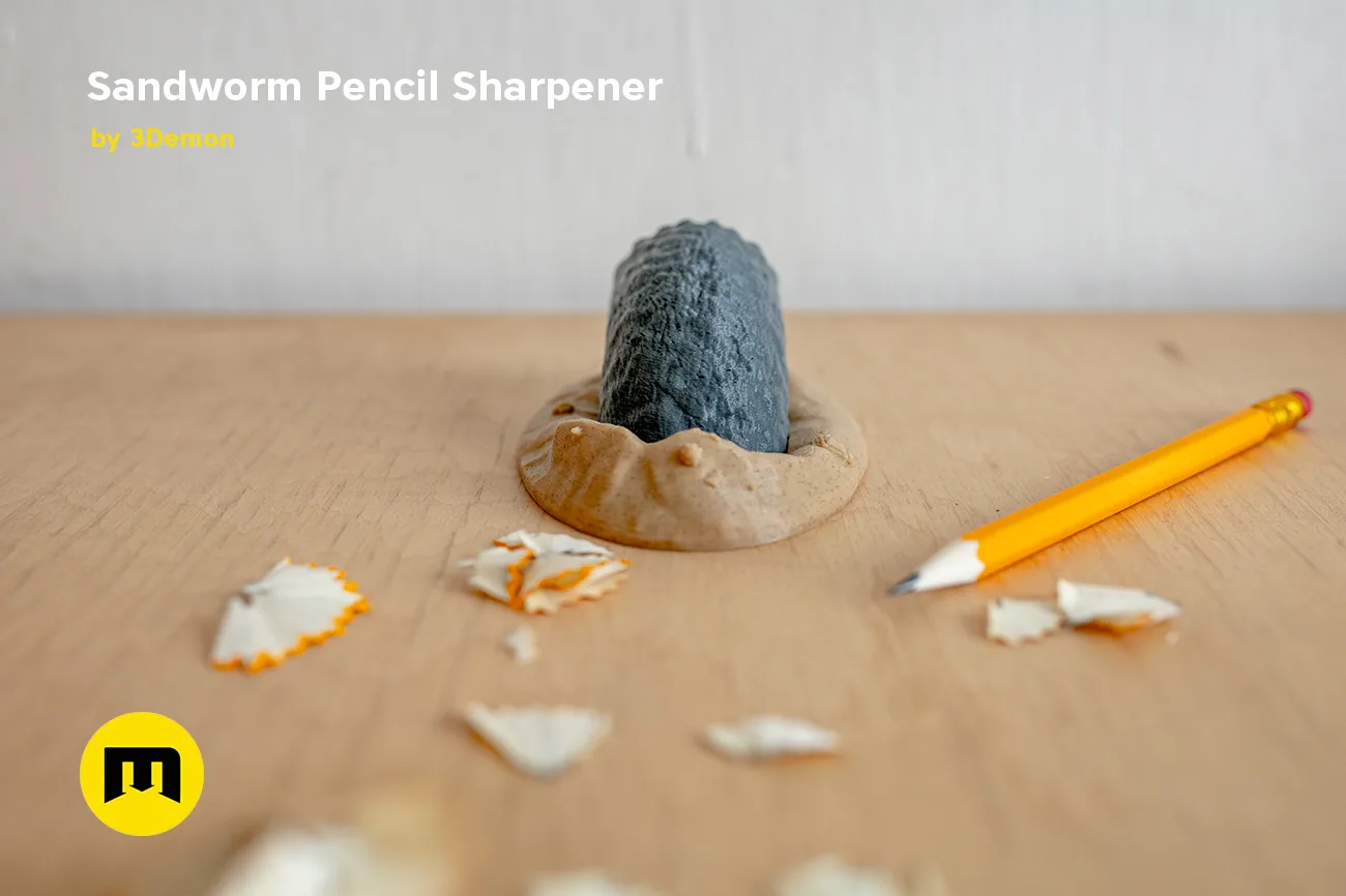 Clay render of Sandworm Pencil Sharpener - Dune, sand-like texture STL, 3D print cosplay prop