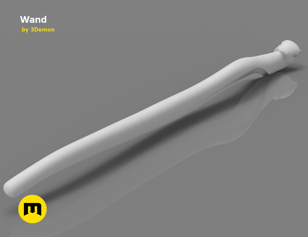 Helga Hufflepuff's Wand STL, white textured 3D print cosplay prop, side view