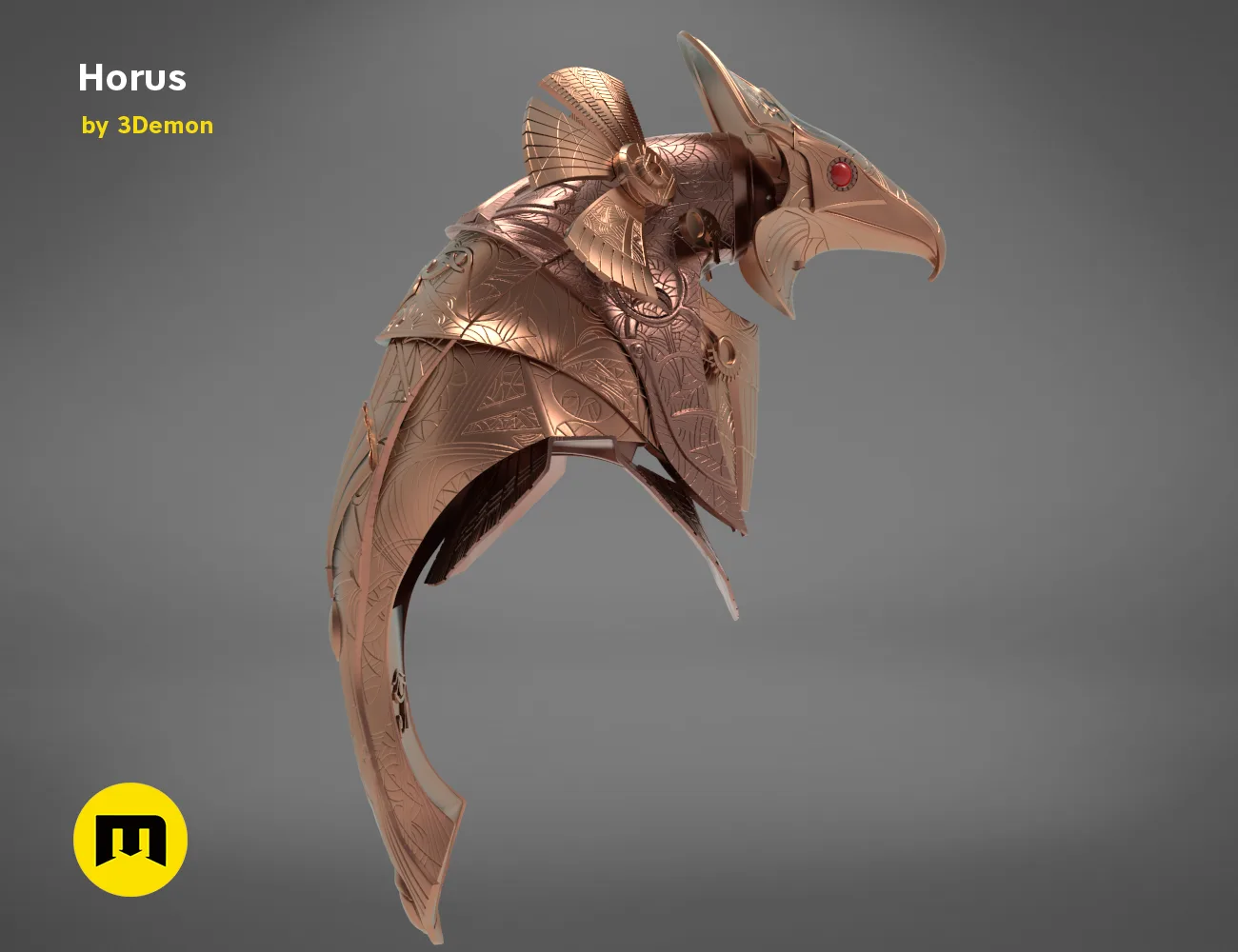 3D model render of Horus Helmet, detailed fantasy armor cosplay prop, side view STL