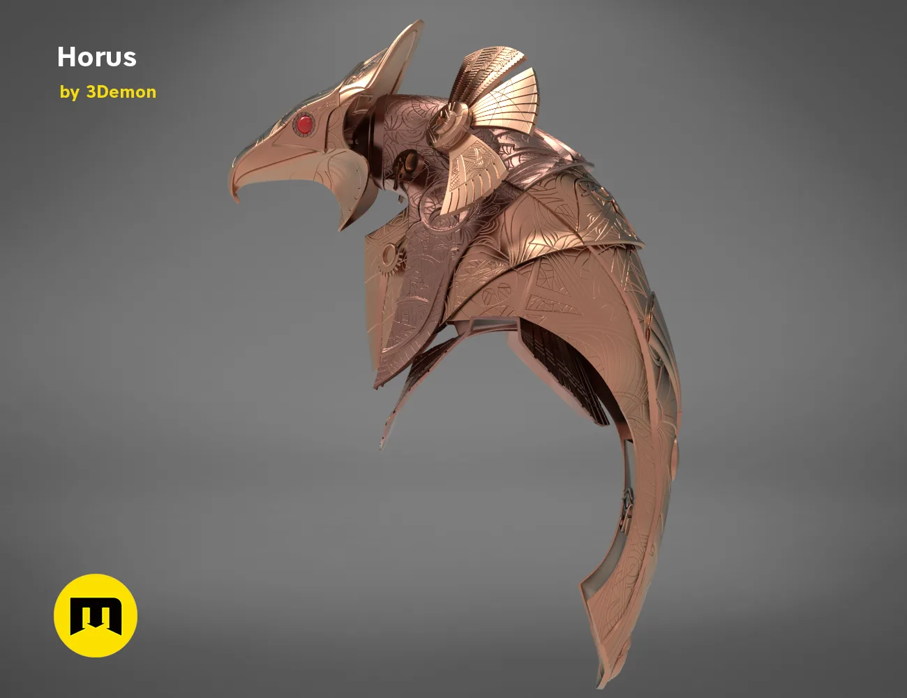 3D model render of Horus Helmet, detailed fantasy armor cosplay prop, side view STL