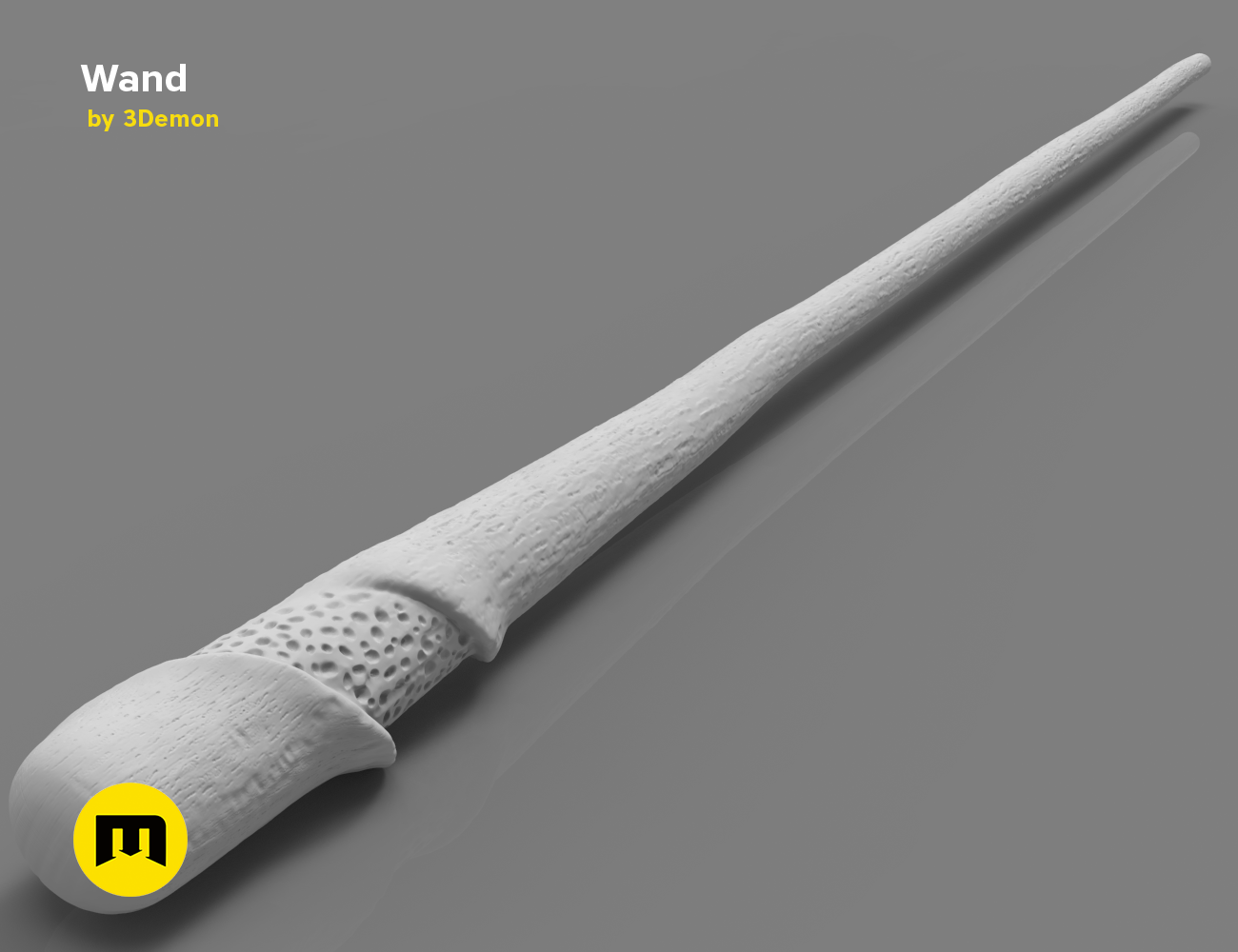 Padma Patil's Wand STL, white textured 3D print cosplay prop, side view