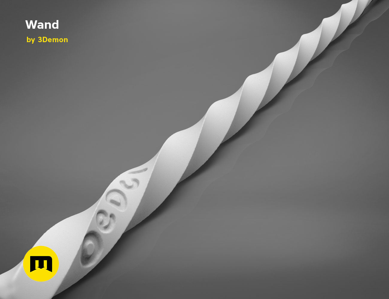 STL preview of Xenophilius Lovegood's Wand, twisted white 3D print cosplay prop.