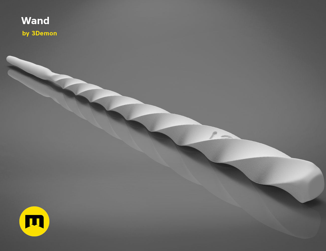Xenophilius Lovegood's Wand STL, twisted white 3D print cosplay prop, side view