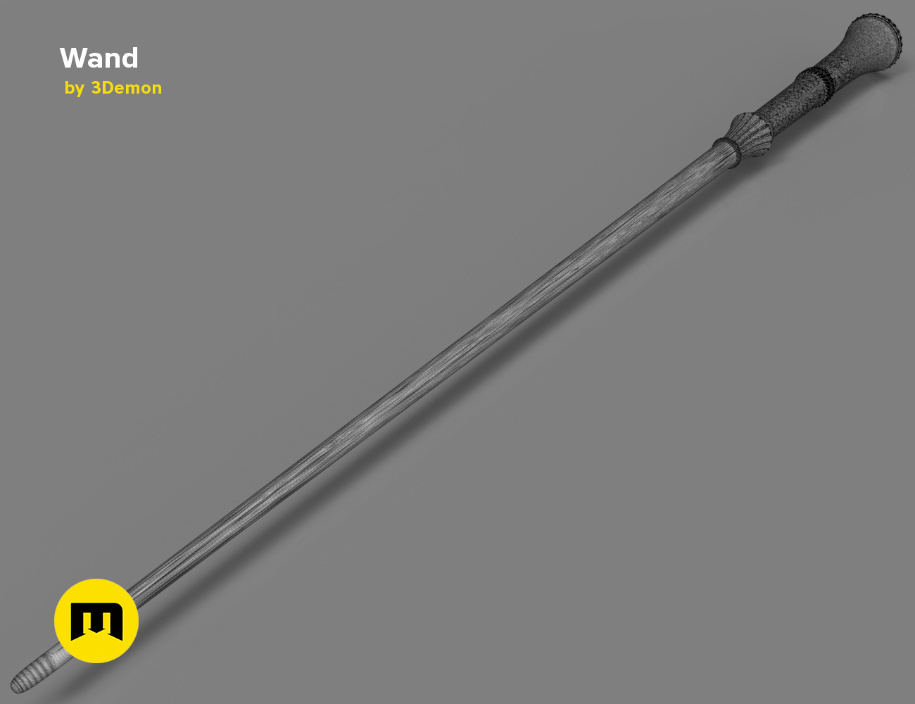 Yusuf Kama's Wand STL, silver textured 3D print cosplay prop, side view